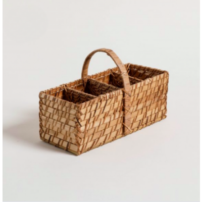 Porta Utensilios 3 Cavidades | Organizador Natural de Bamboo y Rattan