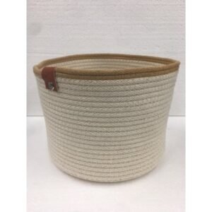 Macetero de soga combinado beige y crudo con planta decorativa